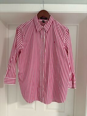 Ralph Lauren Red & White Vertical Stripe Button-Up Shirt